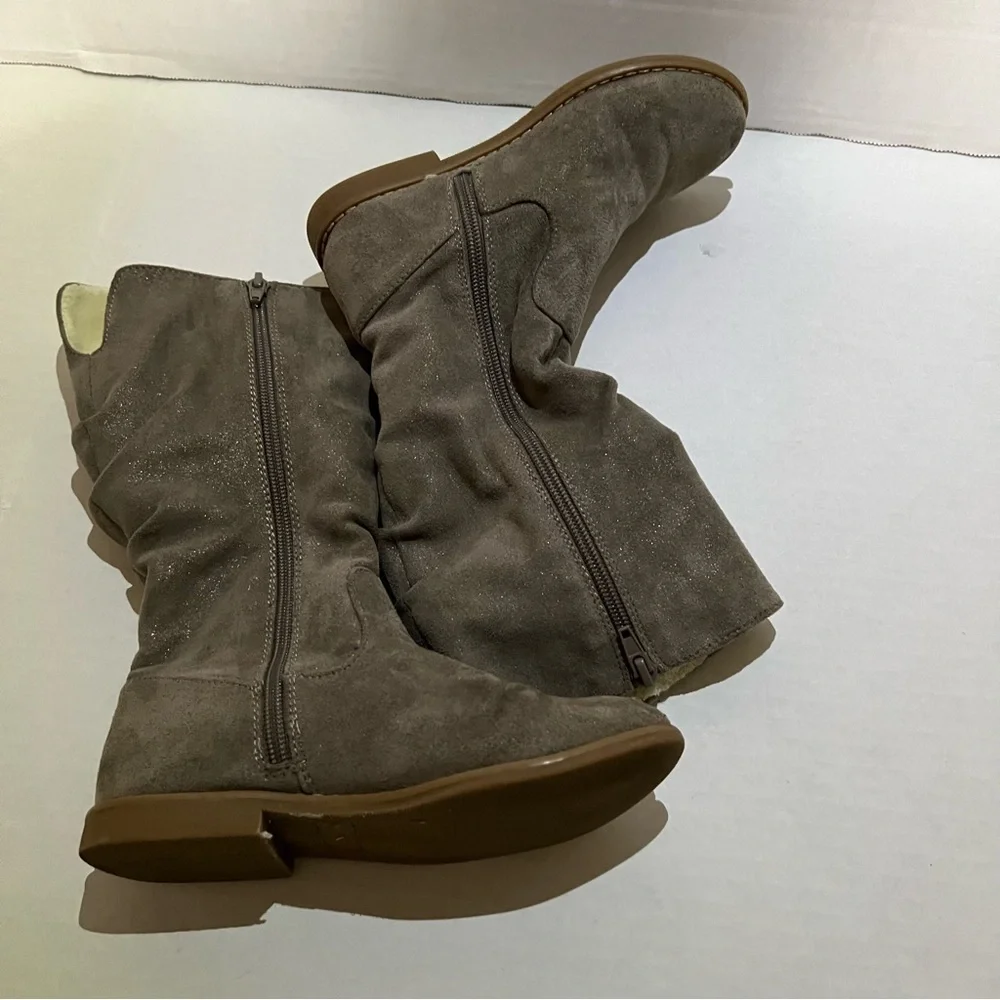 Olive & Edie Tessa Boots Brown Faux Fur Lined Mid Calf Boots Girls 1M Slouch Zip
